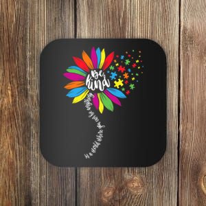 In A World You Can Sunflower Autism Awareness Be Kind Puzzle Coaster