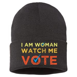 I Am Woman Watch Me Vote 2024 Sustainable Knit Beanie