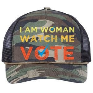 I Am Woman Watch Me Vote 2024 Retro Rope Trucker Hat Cap