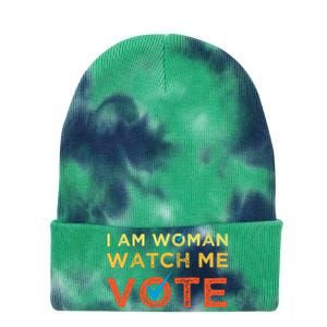 I Am Woman Watch Me Vote 2024 Tie Dye 12in Knit Beanie