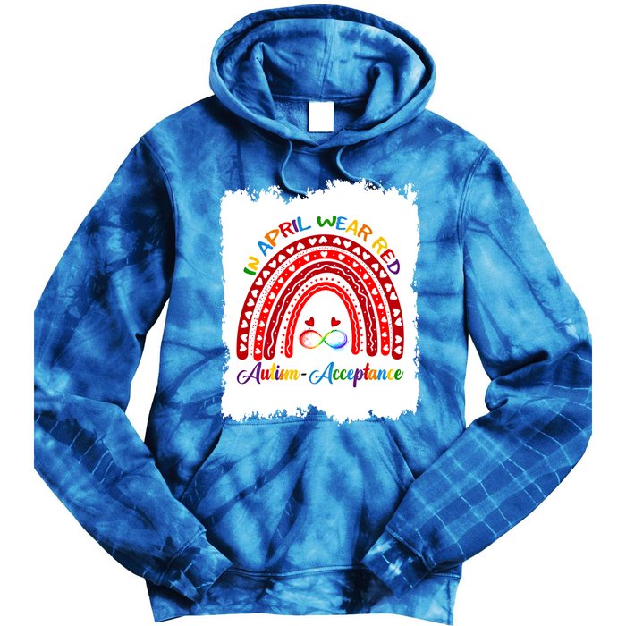 In April Wear Red Instead Autismacceptance Gift Tie Dye Hoodie