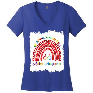 In April Wear Red Instead Autismacceptance Gift Women's V-Neck T-Shirt