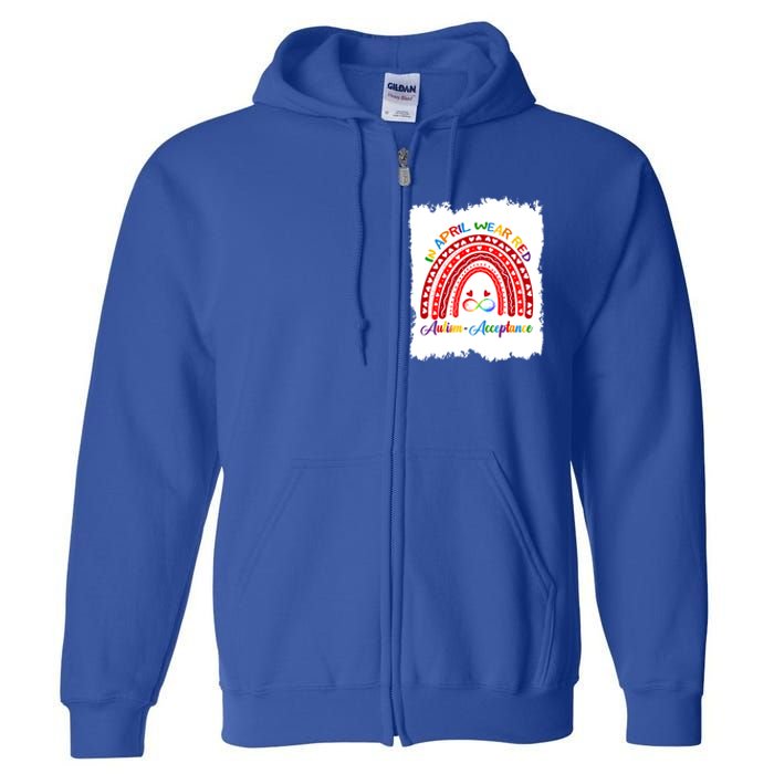 In April Wear Red Instead Autismacceptance Gift Full Zip Hoodie