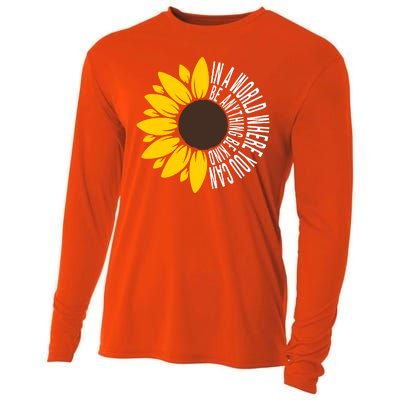 In A World Where You Can Be Anything Be Kind Sunflower Anti Bullying Cooling Performance Long Sleeve Crew