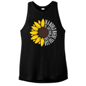 In A World Where You Can Be Anything Be Kind Sunflower Anti Bullying Ladies PosiCharge Tri-Blend Wicking Tank