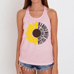 In A World Where You Can Be Anything Be Kind Sunflower Anti Bullying Women's Knotted Racerback Tank