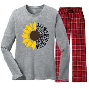 In A World Where You Can Be Anything Be Kind Sunflower Anti Bullying Women's Long Sleeve Flannel Pajama Set 