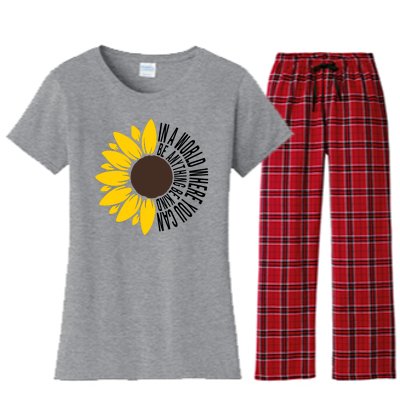 In A World Where You Can Be Anything Be Kind Sunflower Anti Bullying Women's Flannel Pajama Set