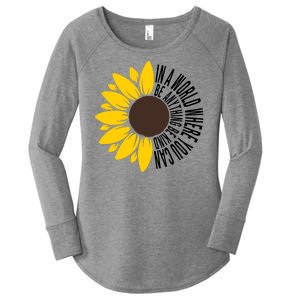 In A World Where You Can Be Anything Be Kind Sunflower Anti Bullying Women's Perfect Tri Tunic Long Sleeve Shirt