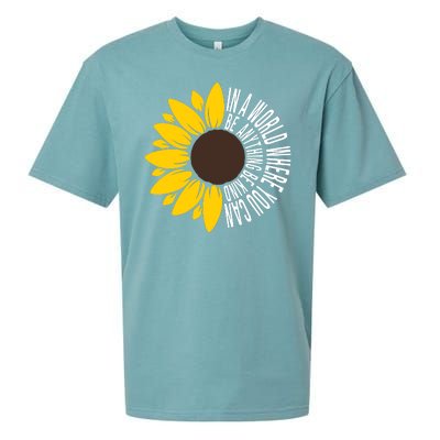 In A World Where You Can Be Anything Be Kind Sunflower Anti Bullying Sueded Cloud Jersey T-Shirt