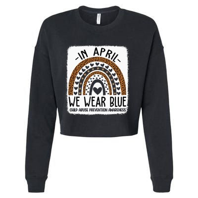 In April We Wear Blue Pinwheel Child Abuse Prevention Month Cropped Pullover Crew