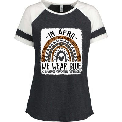 In April We Wear Blue Pinwheel Child Abuse Prevention Month Enza Ladies Jersey Colorblock Tee