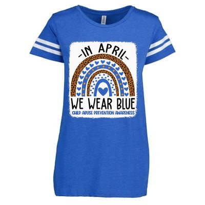 In April We Wear Blue Pinwheel Child Abuse Prevention Month Enza Ladies Jersey Football T-Shirt