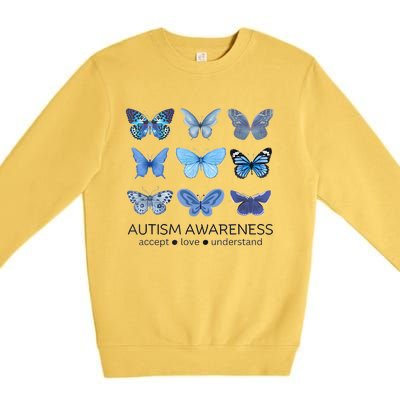 In April We Wear Blue Butterfly Autism Mental Health Premium Crewneck Sweatshirt