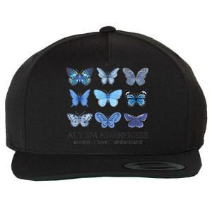 In April We Wear Blue Butterfly Autism Mental Health Wool Snapback Cap