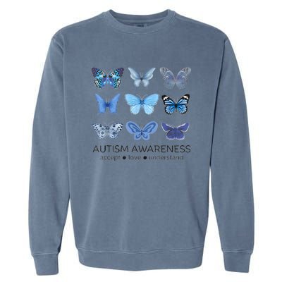 In April We Wear Blue Butterfly Autism Mental Health Garment-Dyed Sweatshirt