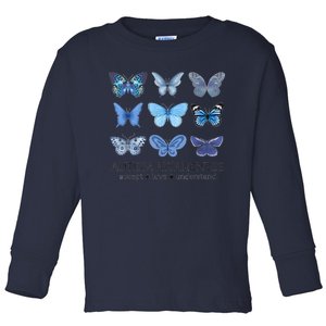 In April We Wear Blue Butterfly Autism Mental Health Toddler Long Sleeve Shirt