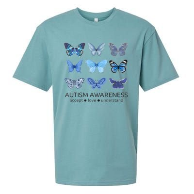 In April We Wear Blue Butterfly Autism Mental Health Sueded Cloud Jersey T-Shirt