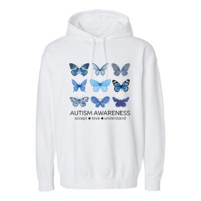 In April We Wear Blue Butterfly Autism Mental Health Garment-Dyed Fleece Hoodie