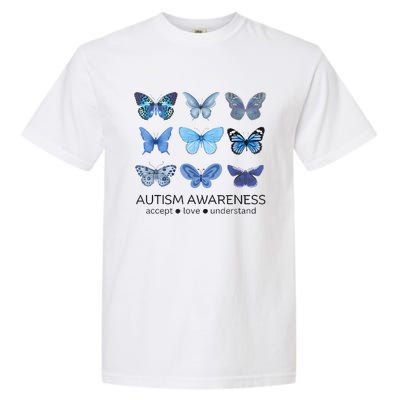 In April We Wear Blue Butterfly Autism Mental Health Garment-Dyed Heavyweight T-Shirt