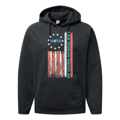 I Am Woman Watch Me Vote 2024 Performance Fleece Hoodie