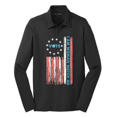 I Am Woman Watch Me Vote 2024 Silk Touch Performance Long Sleeve Polo