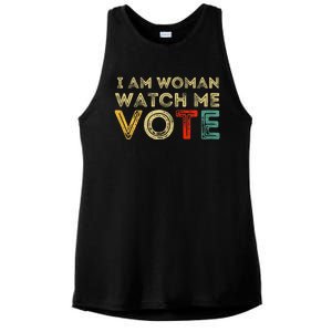 I Am Woman Watch Me Vote 2024 Ladies PosiCharge Tri-Blend Wicking Tank