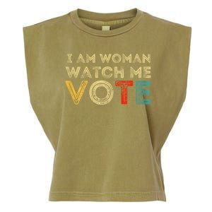 I Am Woman Watch Me Vote 2024 Garment-Dyed Women's Muscle Tee