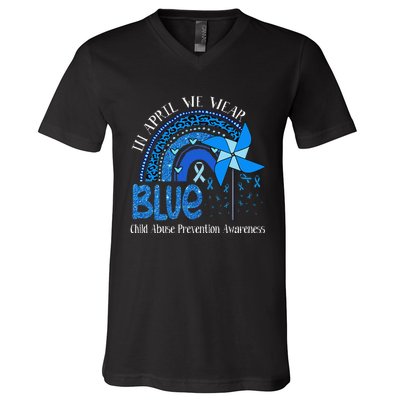 In April We Wear Blue For Child Abuse Prevention Awarenes Gifts V-Neck T-Shirt