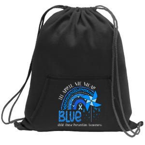 In April We Wear Blue For Child Abuse Prevention Awarenes Gifts Sweatshirt Cinch Pack Bag