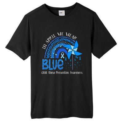 In April We Wear Blue For Child Abuse Prevention Awarenes Gifts Tall Fusion ChromaSoft Performance T-Shirt