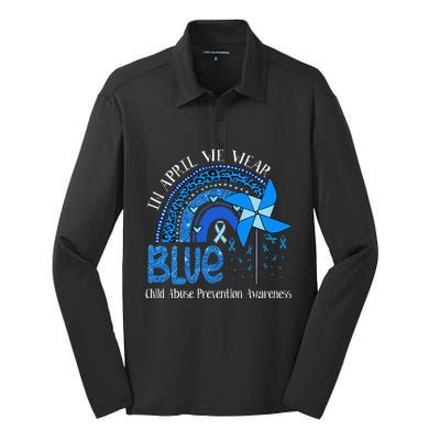 In April We Wear Blue For Child Abuse Prevention Awarenes Gifts Silk Touch Performance Long Sleeve Polo