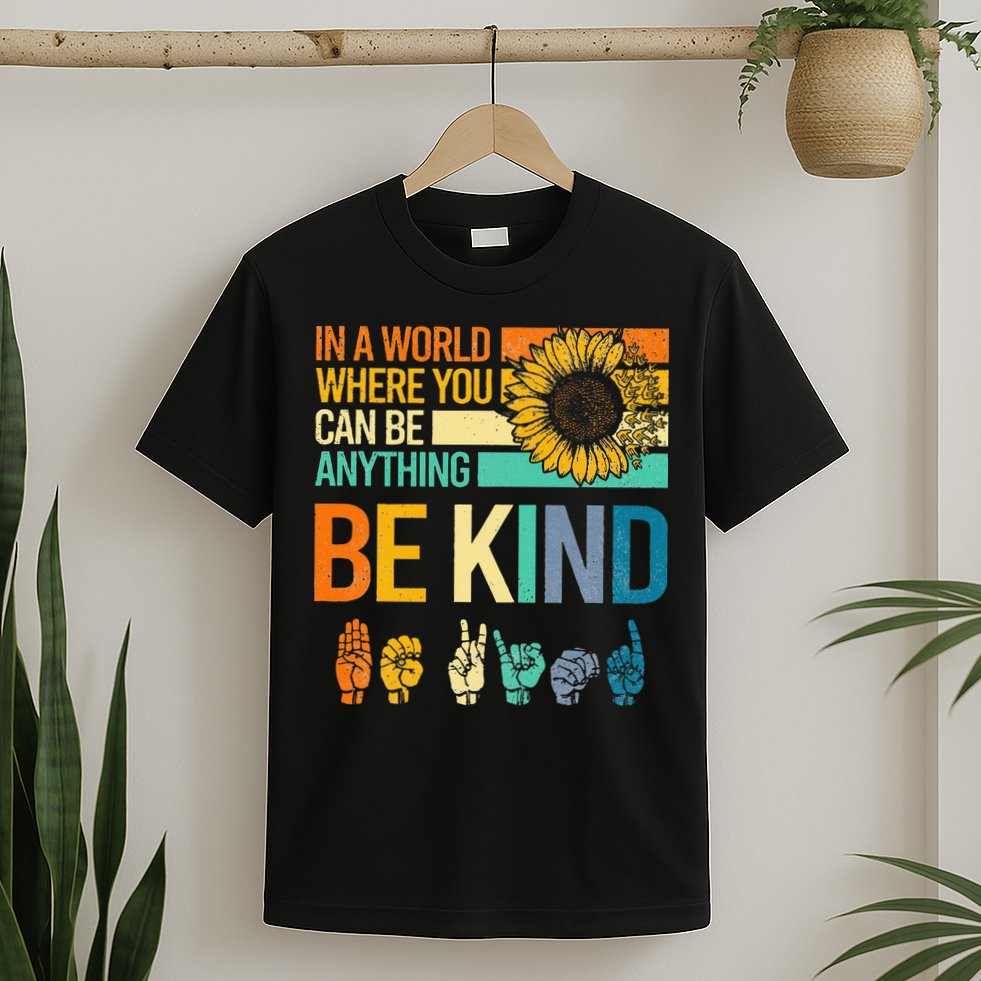 In A World Where You Can Be Anything Be Kind ASL Sunflower T-Shirt