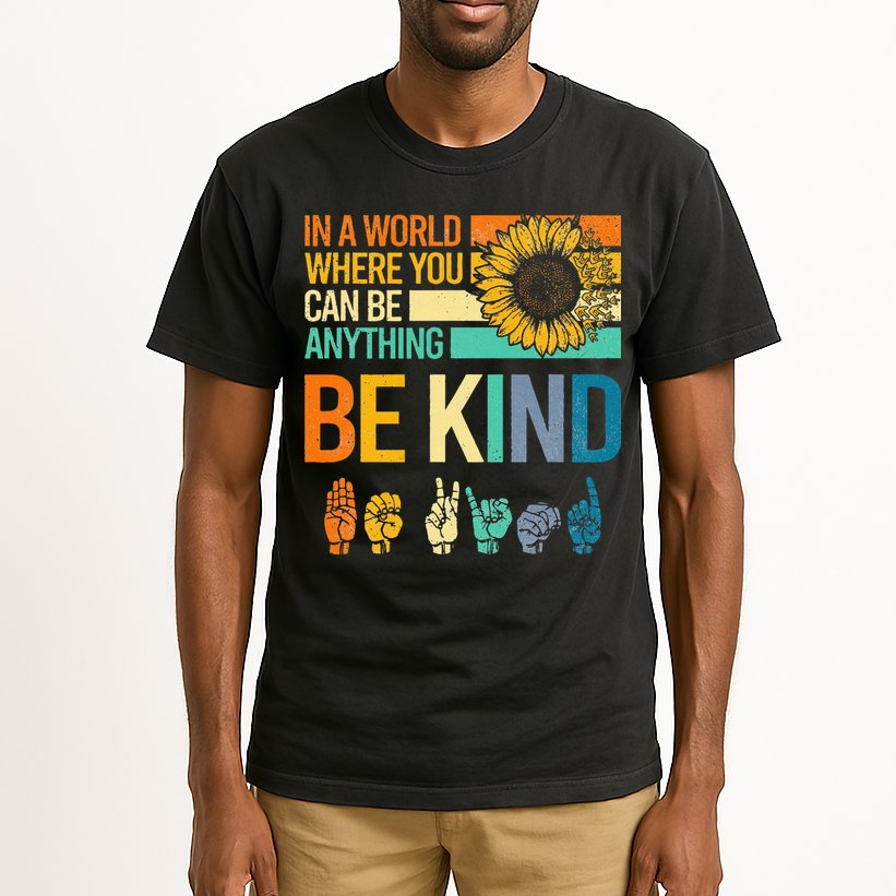 In A World Where You Can Be Anything Be Kind ASL Sunflower Tall T-Shirt