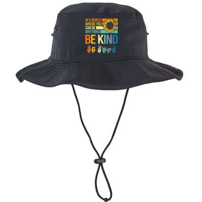 In A World Where You Can Be Anything Be Kind ASL Sunflower Bucket Hat