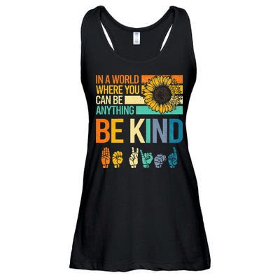 In A World Where You Can Be Anything Be Kind ASL Sunflower Ladies Essential Flowy Tank