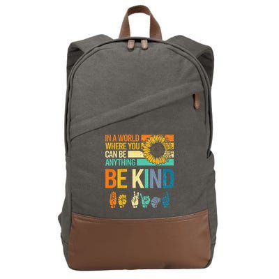 In A World Where You Can Be Anything Be Kind ASL Sunflower Cotton Canvas Backpack