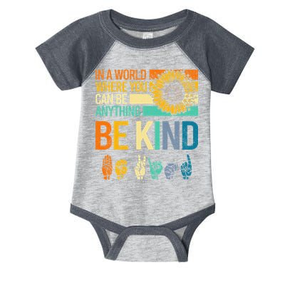 In A World Where You Can Be Anything Be Kind ASL Sunflower Infant Baby Jersey Bodysuit