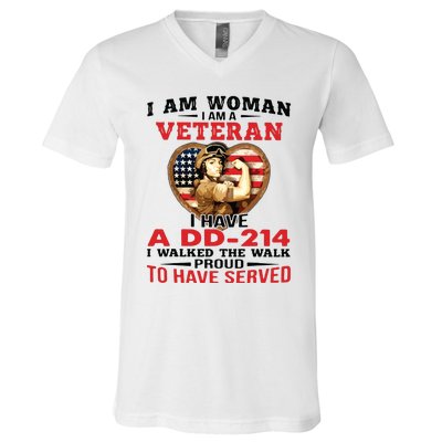 I Am Woman Veteran I Have A đ 214 I Walked The Walk To Have Served V-Neck T-Shirt