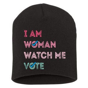 I Am Woman Watch Me Vote 2024 Short Acrylic Beanie