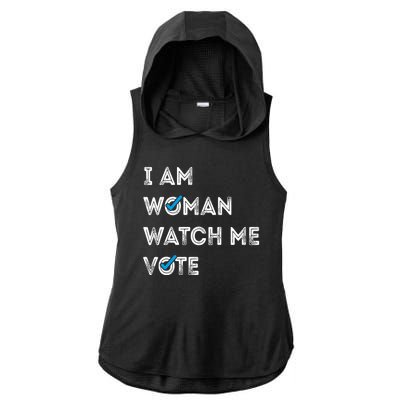 I Am Woman Watch Me Vote 2024 Ladies PosiCharge Tri-Blend Wicking Draft Hoodie Tank