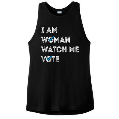 I Am Woman Watch Me Vote 2024 Ladies PosiCharge Tri-Blend Wicking Tank