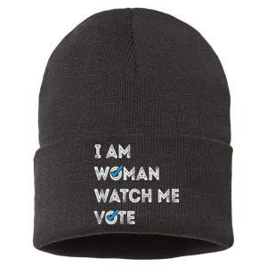 I Am Woman Watch Me Vote 2024 Sustainable Knit Beanie