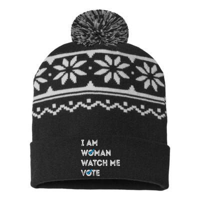 I Am Woman Watch Me Vote 2024 USA-Made Snowflake Beanie