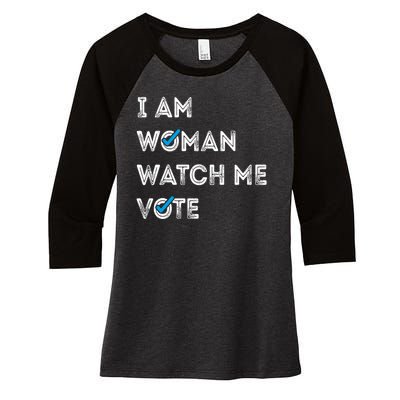 I Am Woman Watch Me Vote 2024 Women's Tri-Blend 3/4-Sleeve Raglan Shirt