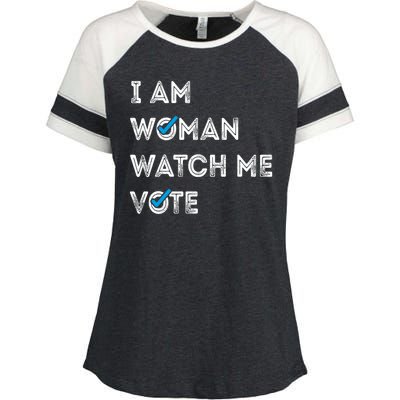 I Am Woman Watch Me Vote 2024 Enza Ladies Jersey Colorblock Tee