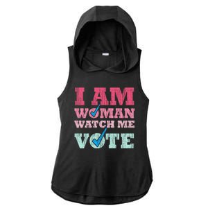 I Am Woman Watch Me Vote 2024 Ladies PosiCharge Tri-Blend Wicking Draft Hoodie Tank