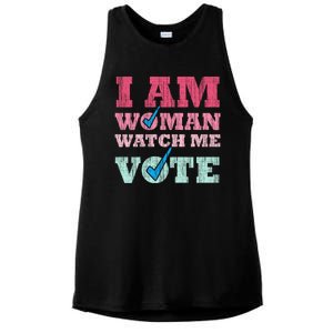 I Am Woman Watch Me Vote 2024 Ladies PosiCharge Tri-Blend Wicking Tank