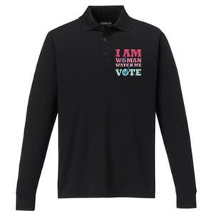 I Am Woman Watch Me Vote 2024 Performance Long Sleeve Polo