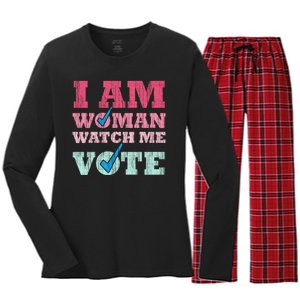 I Am Woman Watch Me Vote 2024 Women's Long Sleeve Flannel Pajama Set 